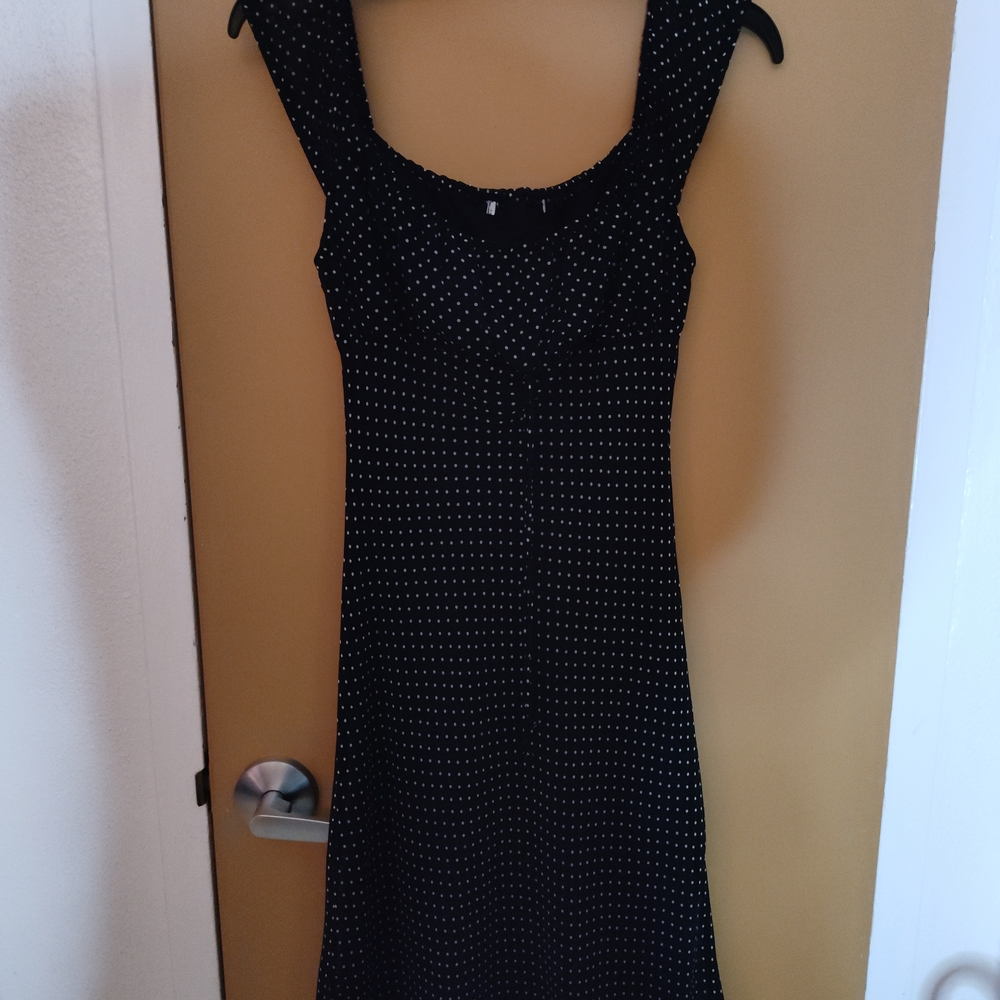 Black Polka Dot Midi Dress - Sleeveless A-Line